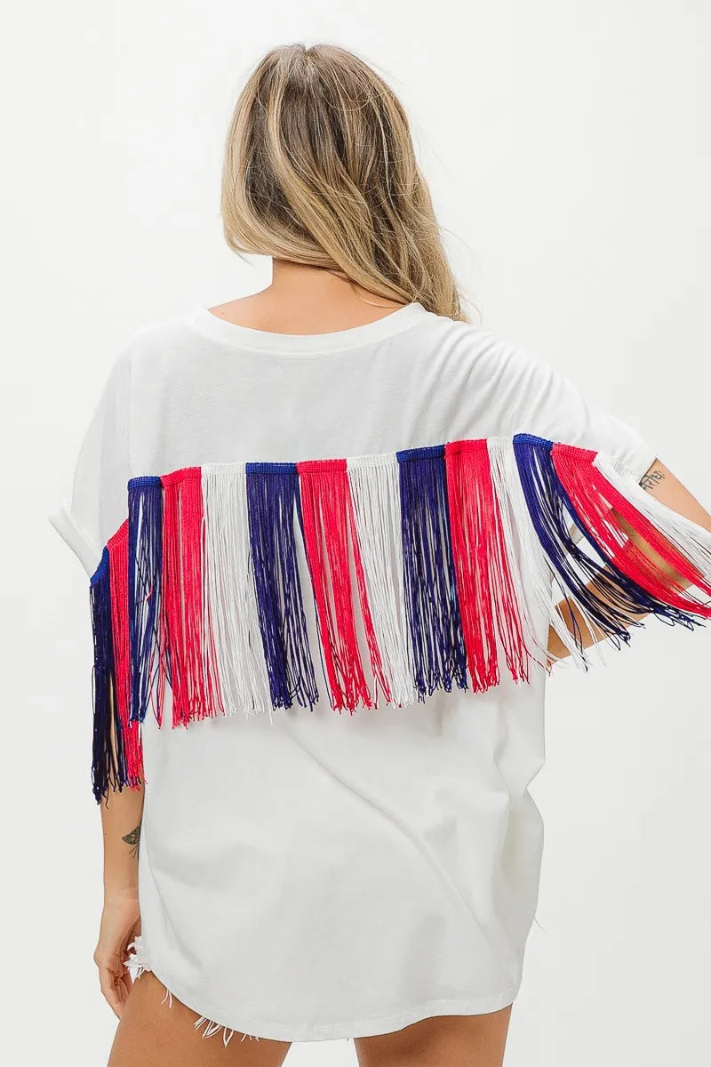 BiBi American Flag Sequin Ribbon T-Shirt