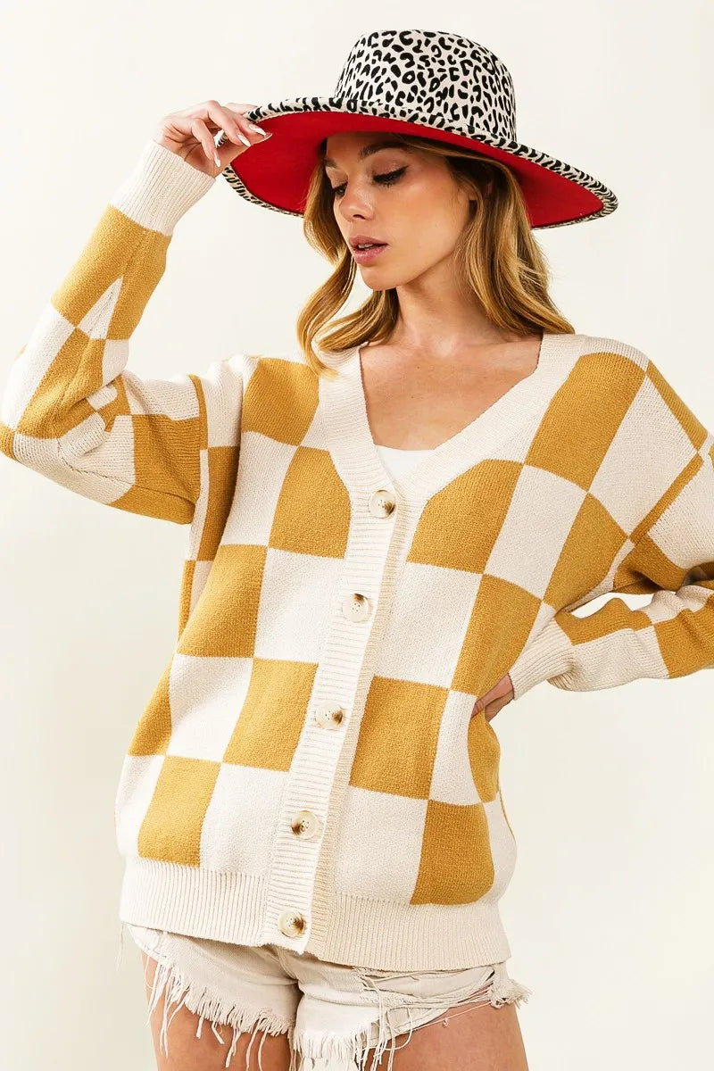 BiBi Checked V-neck Cardigan