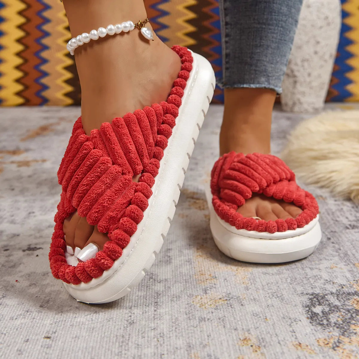 Crisscross Open Toe Platform Slippers