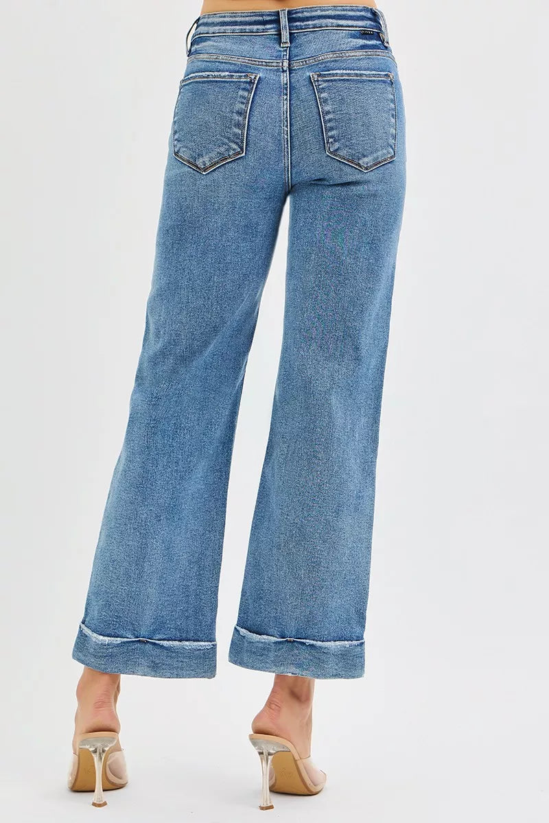 RISEN Full Size Mid Rise Crop Straight Jeans with Taylor Cuffed Plus Size