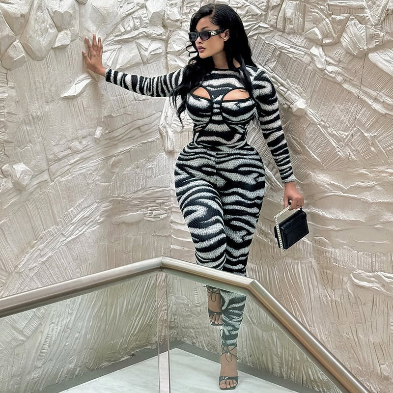 Women's Round Neck Hollowed-out Bustier Jumpsuit High-waisted Pants Set