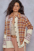 POL Plaid Contrast Button Down Shacket