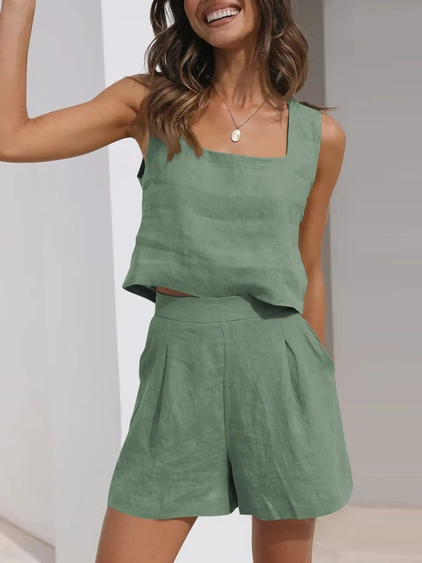 Square Neck Tank and Shorts Set