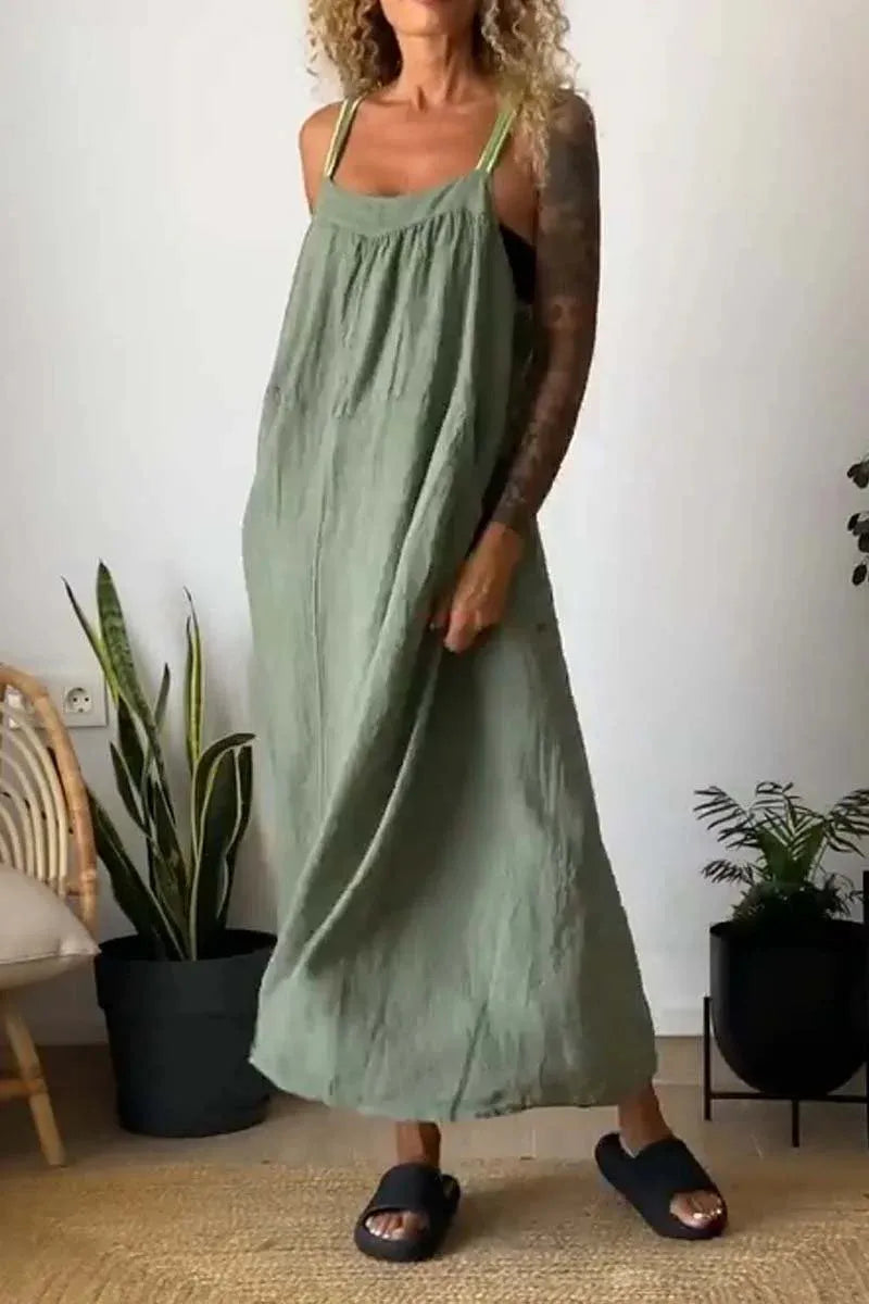 Full Size Ruched Cami Maxi Dress with Pockets Plus Size