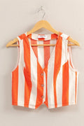 HYFVE Woven Striped V-Neck Button Down Vest