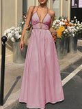 Striped Halter Neck Maxi Dress