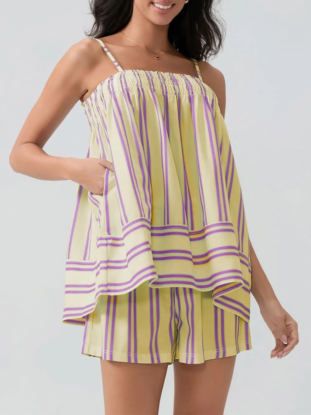 Smocked Square Neck Cami and Shorts Set