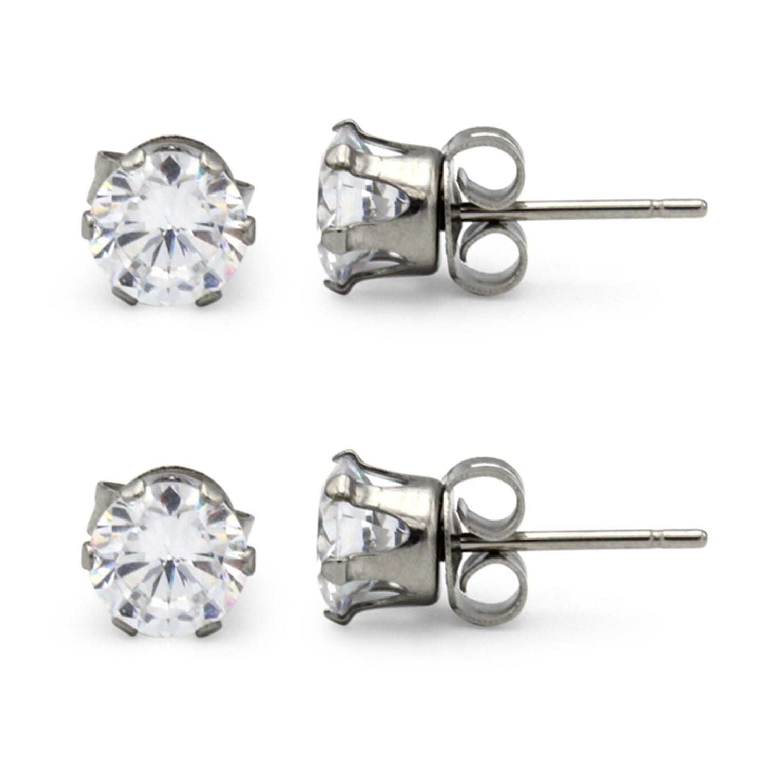 Cubic Zirconia Round Silver Stud Earrings Set Of 2 Stainless Steel Jewelry Men Women