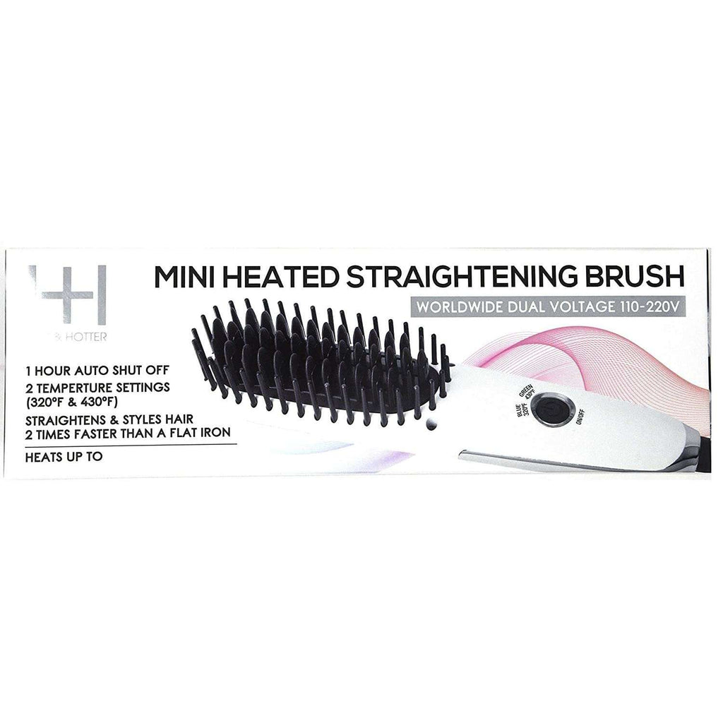 Hot & Hotter Mini Heated Straightening Brush, 1 Count Small Hot Styling Brush, White