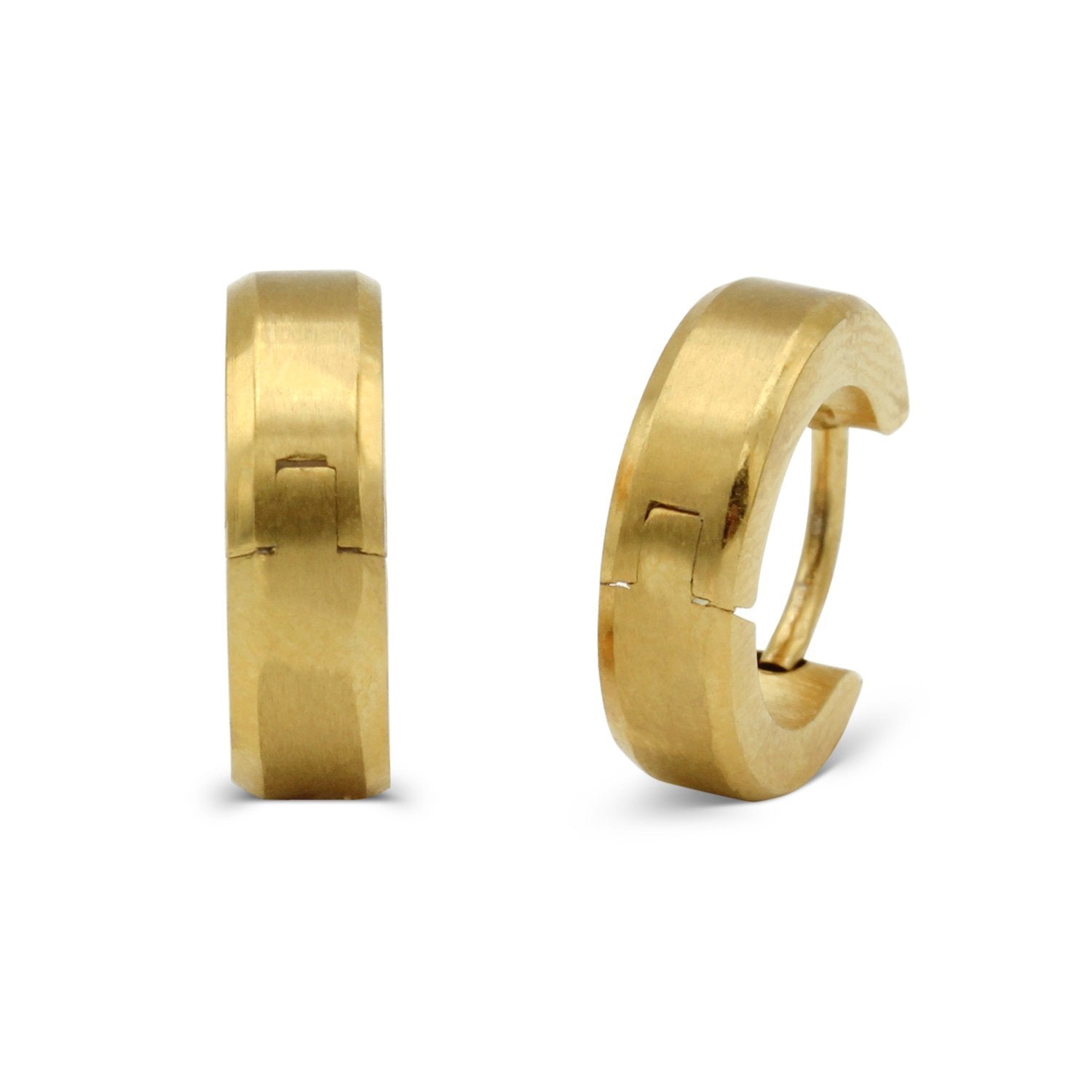 Huggie Hoop Earrings Stainless Steel with Beveled Edge