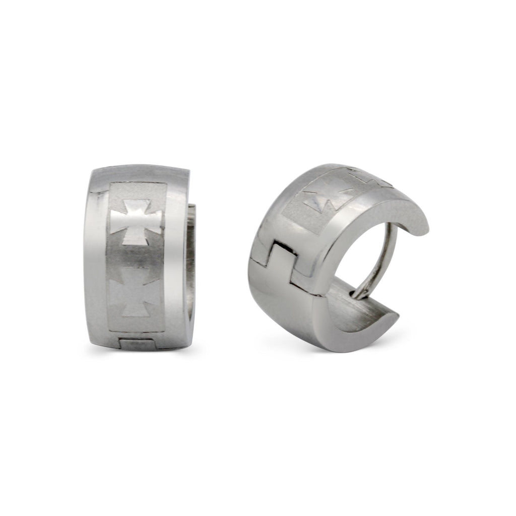 Huggie Hoop Earrings Stainless Steel Cross Design Pattern