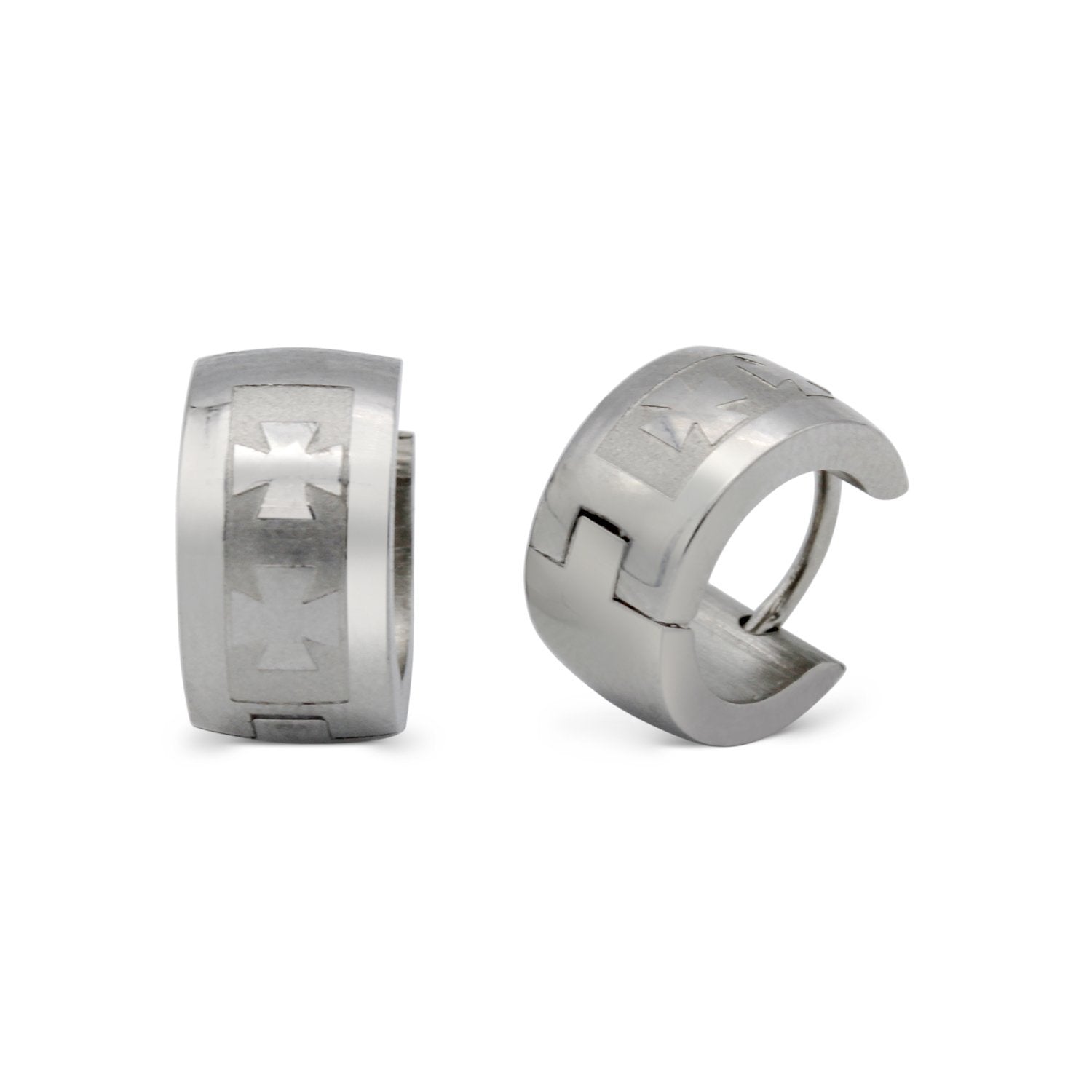 Huggie Hoop Earrings Stainless Steel Cross Design Pattern
