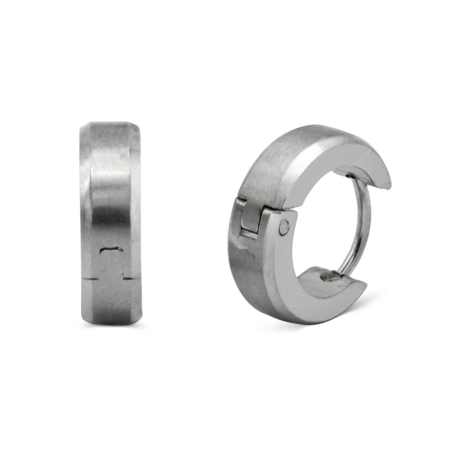 Huggie Hoop Earrings Stainless Steel with Beveled Edge