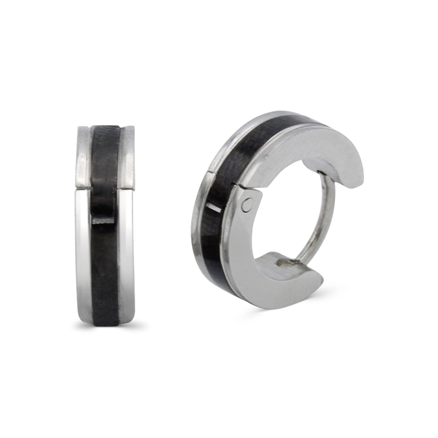Huggie Hoop Stainless Steel Earrings with Black Stripes Design