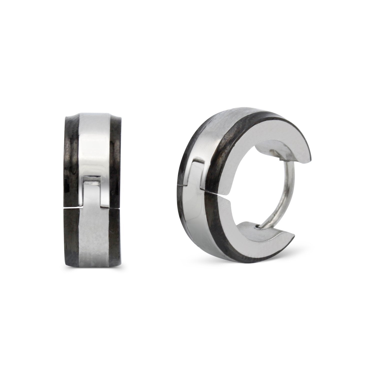 Huggie Hoop Stainless Steel Earrings with Black Stripes Design