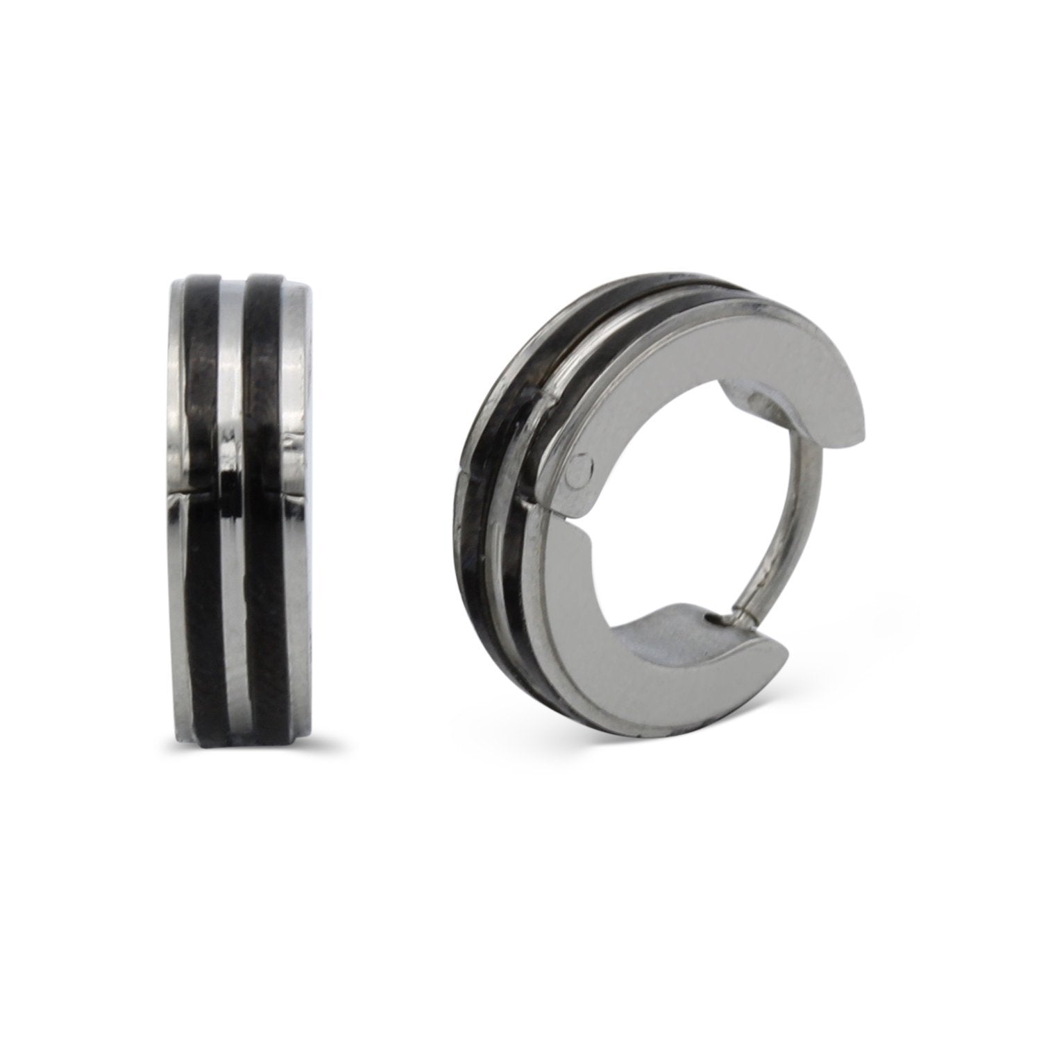 Narrow Striped Huggie Hoop Stainless Steel Earrings