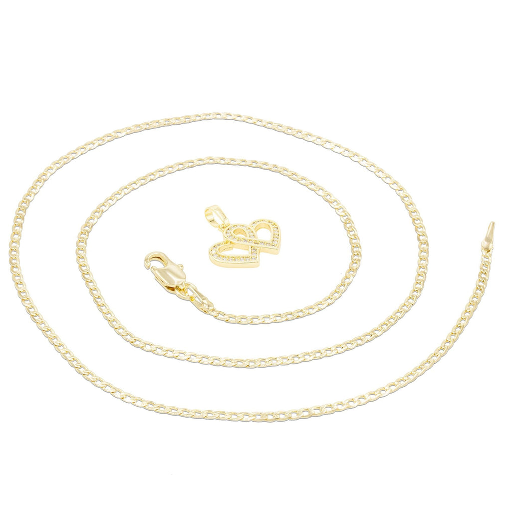 Cubic Zirconia 14K Gold Filled Connected Hearts Pendant Necklace Set