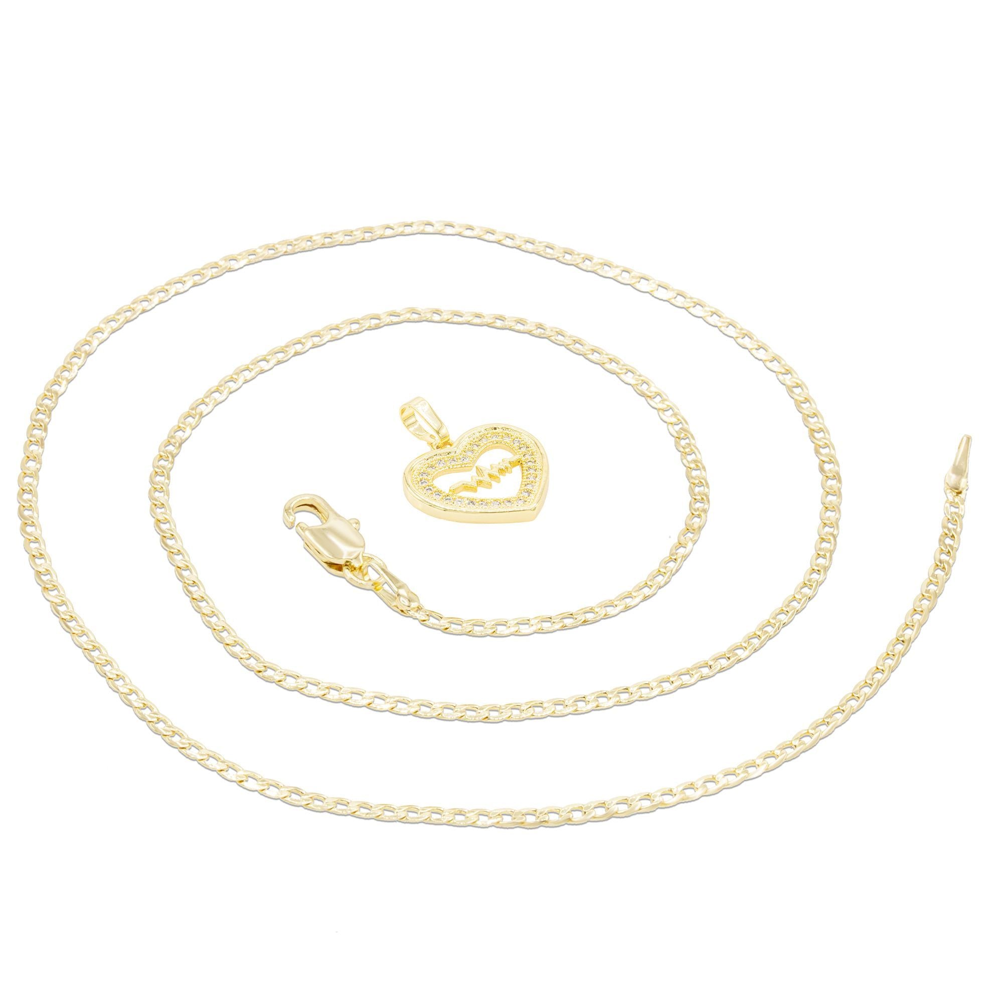 Cubic Zirconia 14K Gold Filled Pulsing Heart Pendant Necklace Set