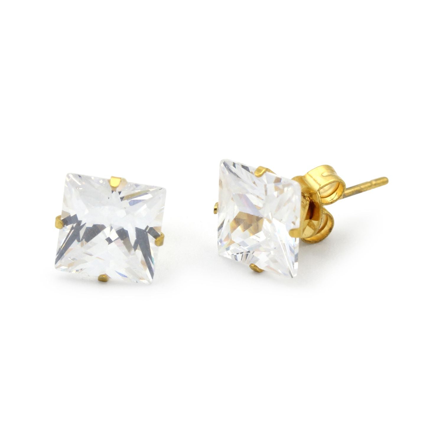 Cubic Zirconia Square 14K Gold Filled Stud Earrings Stainless Steel Jewelry Men Women