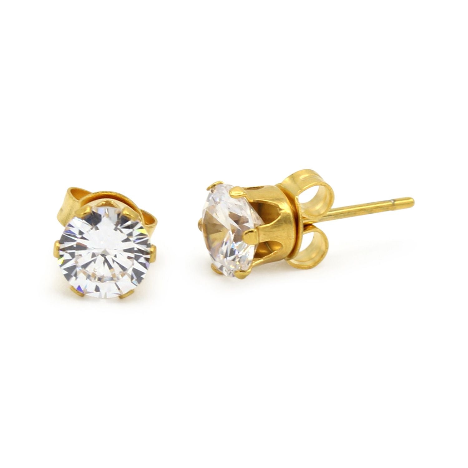 Cubic Zirconia Round 14K Gold Filled Stud Earrings Stainless Steel Jewelry Men Women