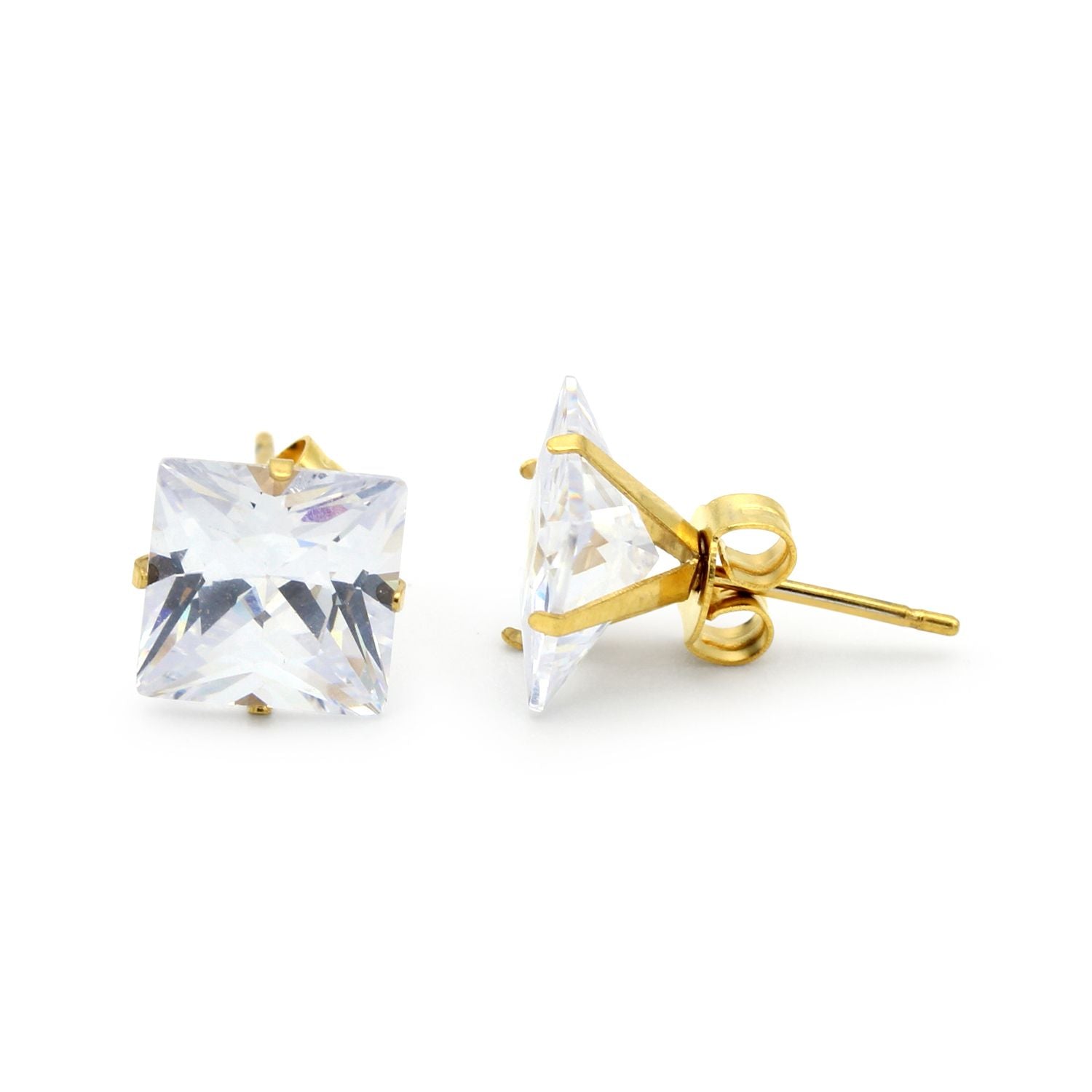 Cubic Zirconia Square 14K Gold Filled Stud Earrings Stainless Steel Jewelry Men Women