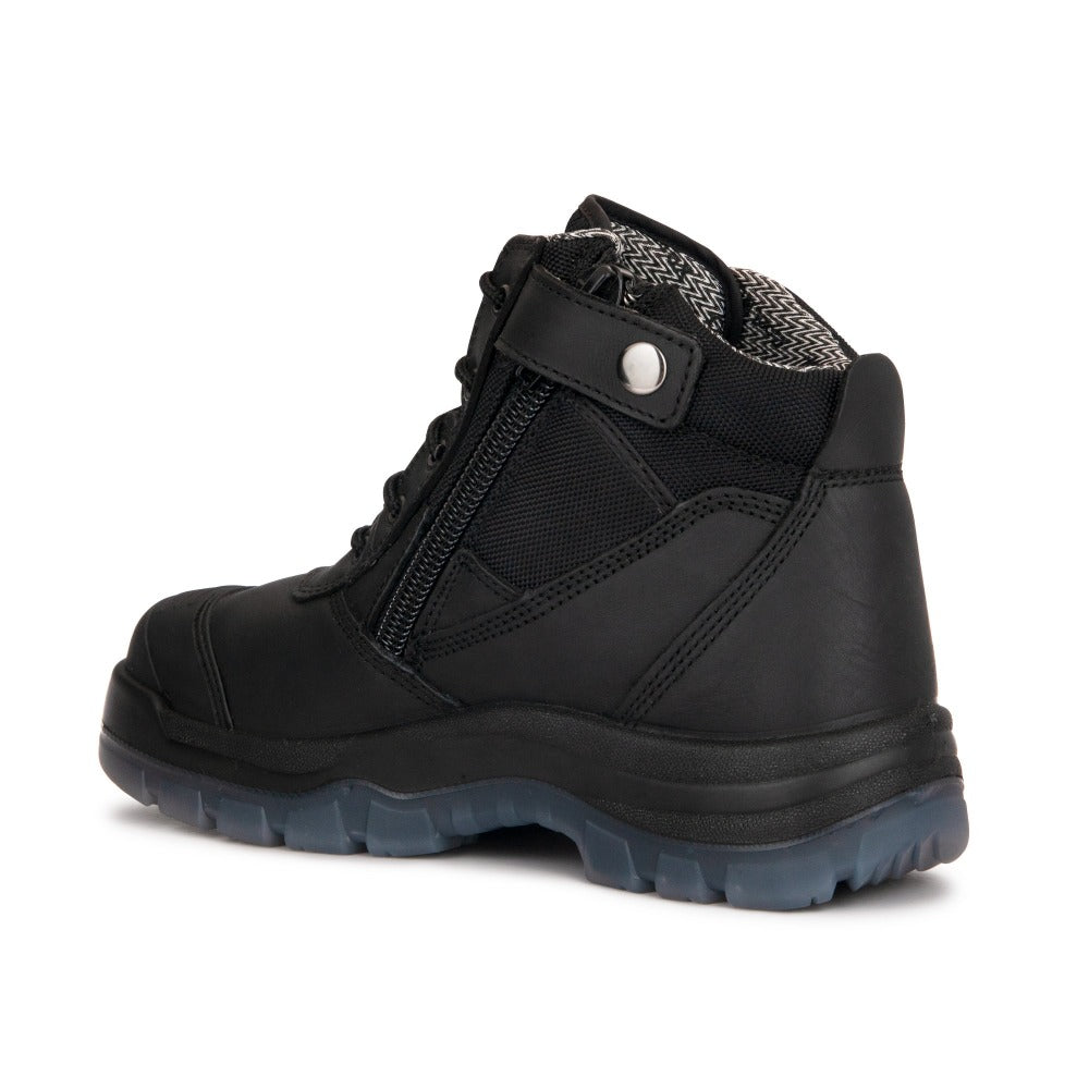 ROCKROOSTER Crisson Black 6 inch Zip sided Steel Toe Leather Work Boots AK050BK