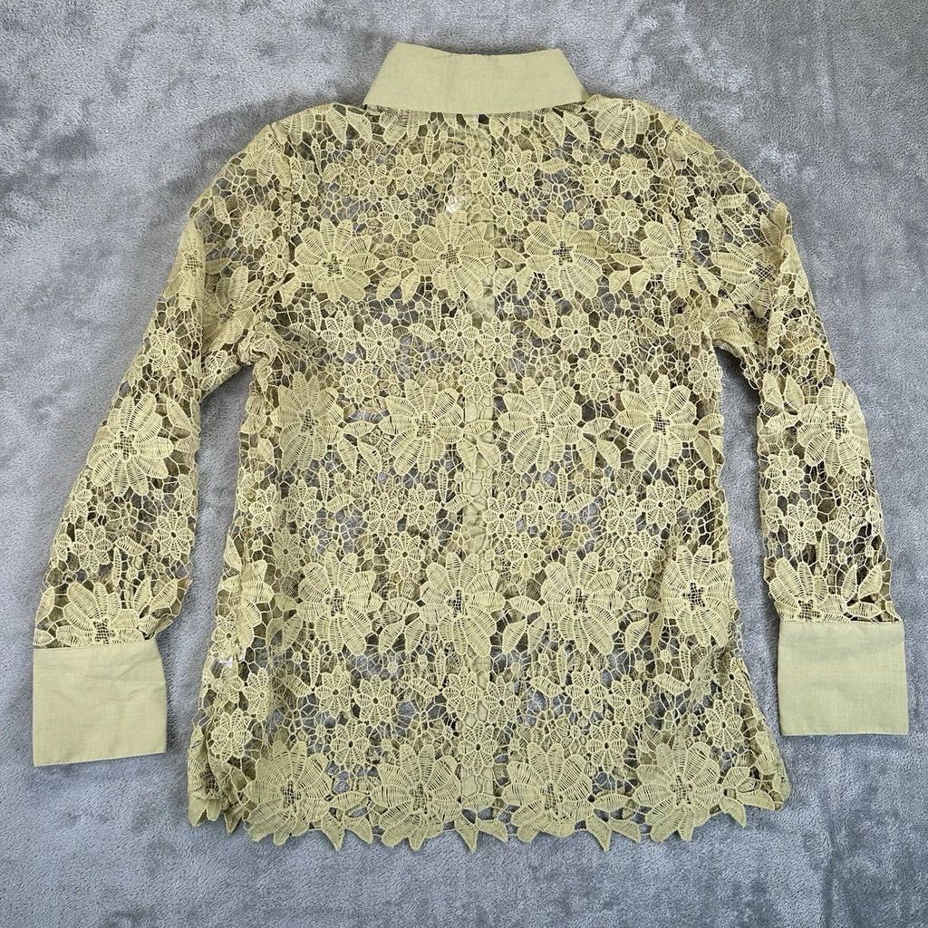Adiva Embroidered Crochet Mesh Blouse Sheer Color Grass, Medium