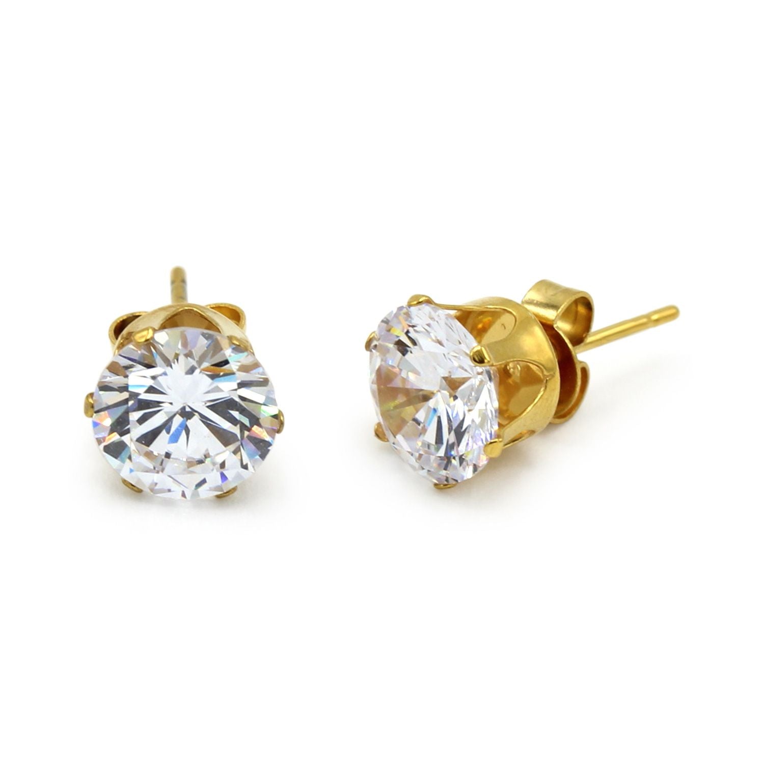 Cubic Zirconia Round 14K Gold Filled Stud Earrings Stainless Steel Jewelry Men Women
