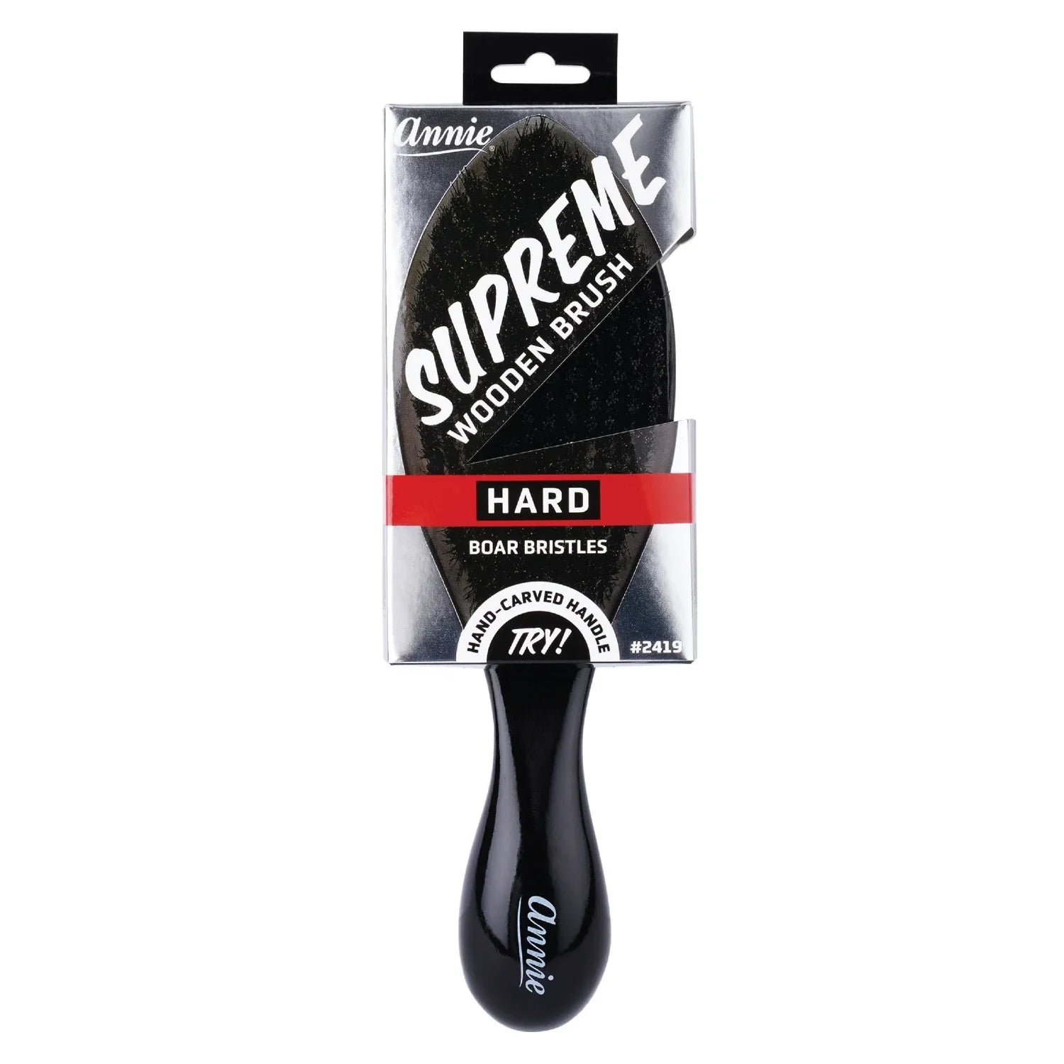 Annie Supreme Wave Brush Hard Boar Bristles, 1 Count, Black