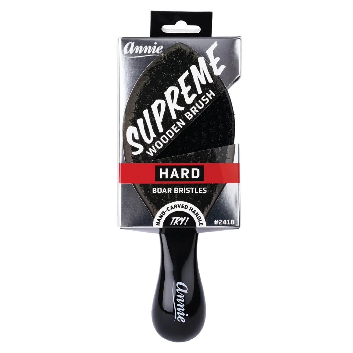 Annie Supreme Club Brush Hard Boar Bristles, 1 Count, Black