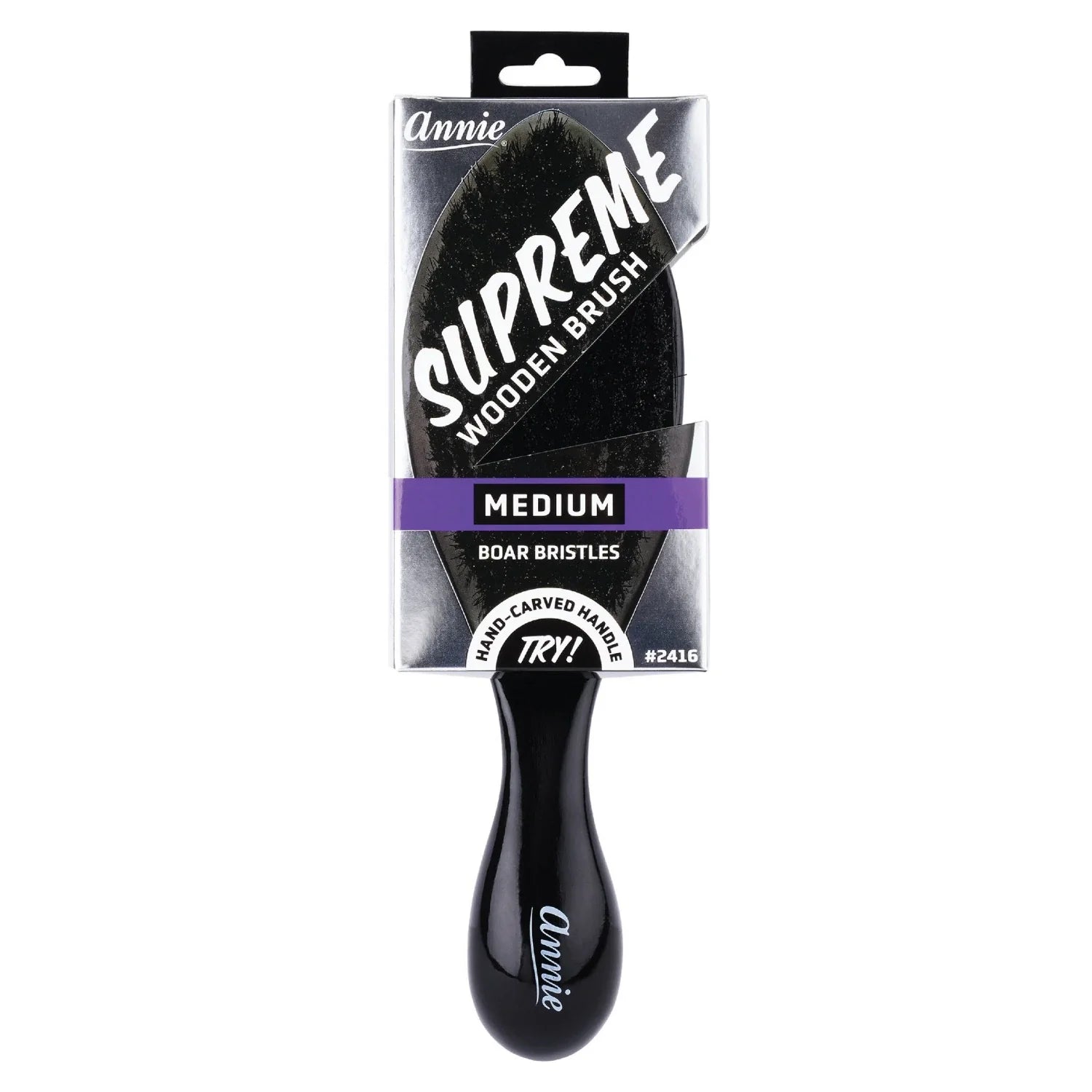 Annie Supreme Wave Brush Medium Boar Bristles, 1 Count, Black