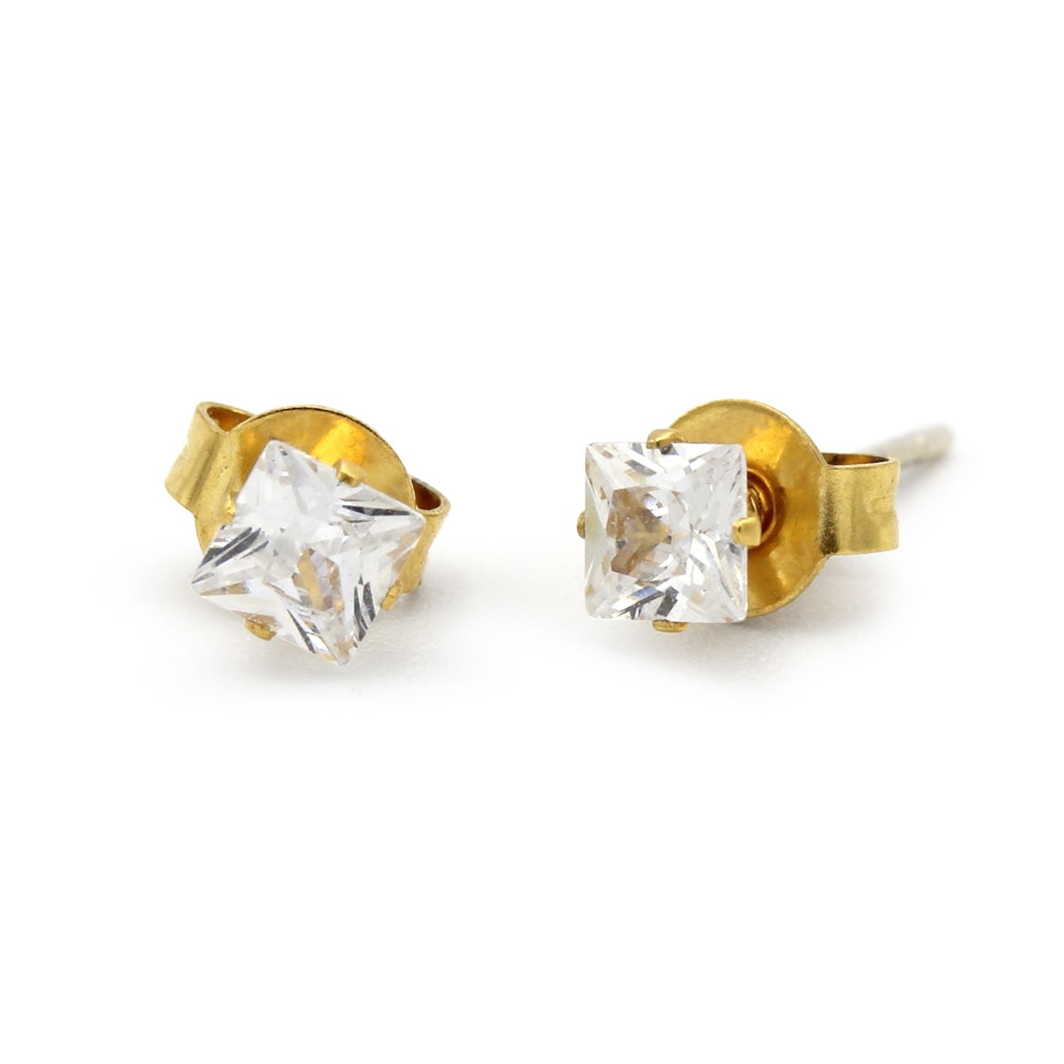 Cubic Zirconia Square 14K Gold Filled Stud Earrings Stainless Steel Jewelry Men Women