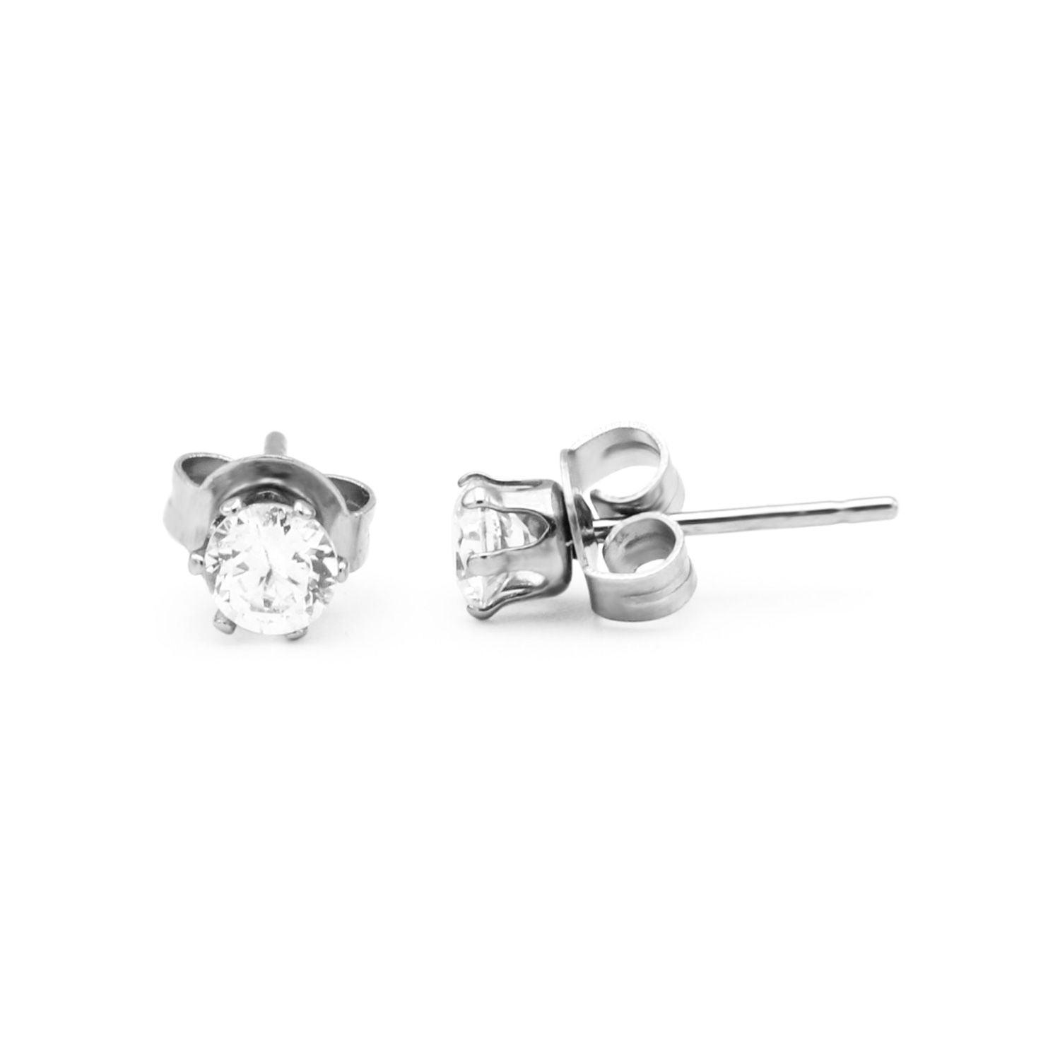 Cubic Zirconia Round Stud Earrings Stainless Steel Silver Jewelry Men Women