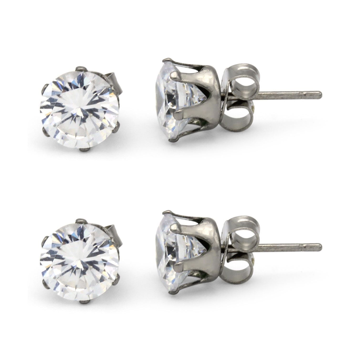 Cubic Zirconia Round Silver Stud Earrings Set Of 2 Stainless Steel Jewelry Men Women